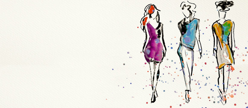 Fashion models, watercolor banner