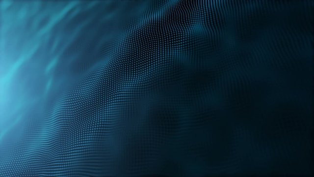Abstract blue wave surface and light particles in slow motion 4K