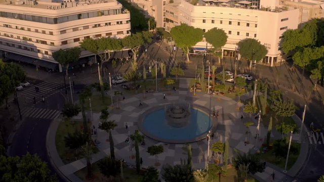 Tel Aviv city center, "Dizengoff" square, Israel, 4k aerial drone view