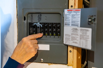 Canadian house distribution board, circuit breaker panel with interchangeable circuit breakers....