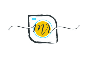 M R Initial handwriting logo design with a brush, Photography logo concept.