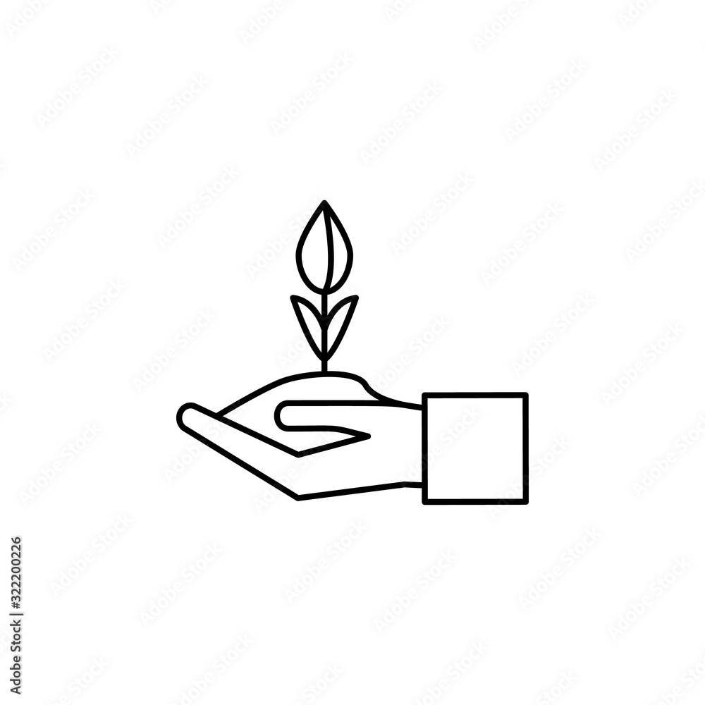 Poster flower soil sprout hand icon. simple line, outline vector elements of spring icons for ui and ux, we