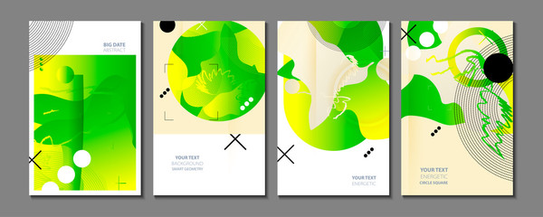 Modern geometric trend abstract set. Gradient shapes composition, vector covers new design
