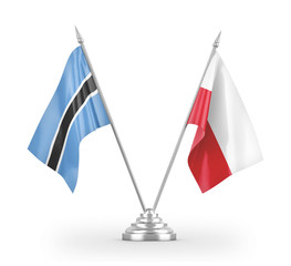 Poland and Botswana table flags isolated on white 3D rendering