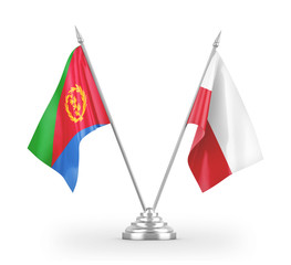 Poland and Eritrea table flags isolated on white 3D rendering