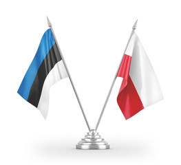 Poland and Estonia table flags isolated on white 3D rendering
