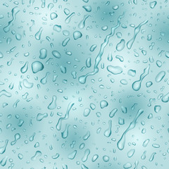 Seamless pattern in light blue colors with drops and streaks of water, flowing down the surface