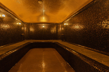 Interior of Turkish sauna, classic Turkish hammam at spa center. Spa, relaxation and resort health...