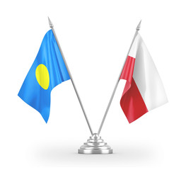 Poland and Palau table flags isolated on white 3D rendering