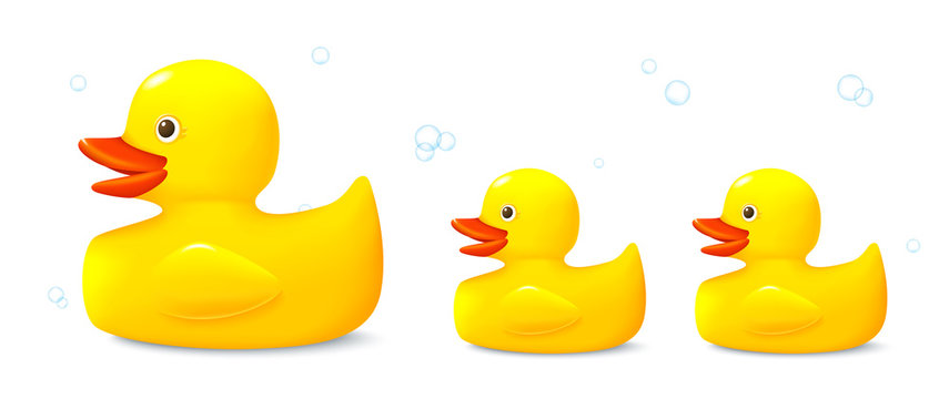 Three toys of rubber ducks, vector illustration