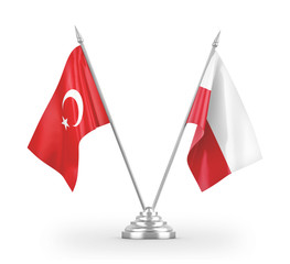 Poland and Turkey table flags isolated on white 3D rendering