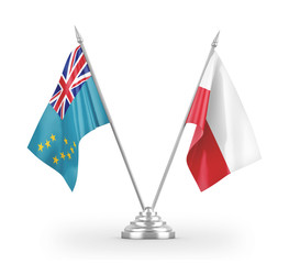 Poland and Tuvalu table flags isolated on white 3D rendering