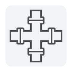 Obraz premium Pipe icon and flange fitting for pipeline connection with valve and other pipe. For transportation liquid or gas i.e.crude, oil, natural gas, sewage, wastewater. Also for plumbing and irrigation.