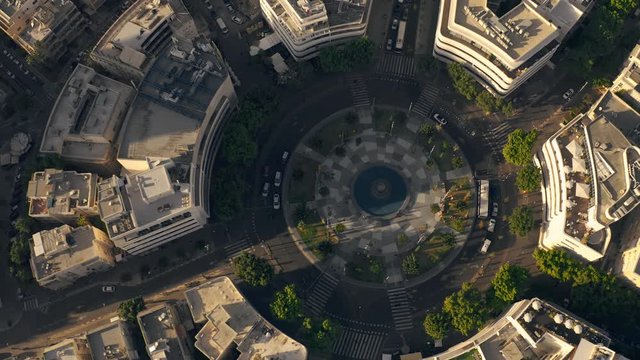 Tel Aviv city center, "Dizengoff" square, Israel, 4k aerial drone view