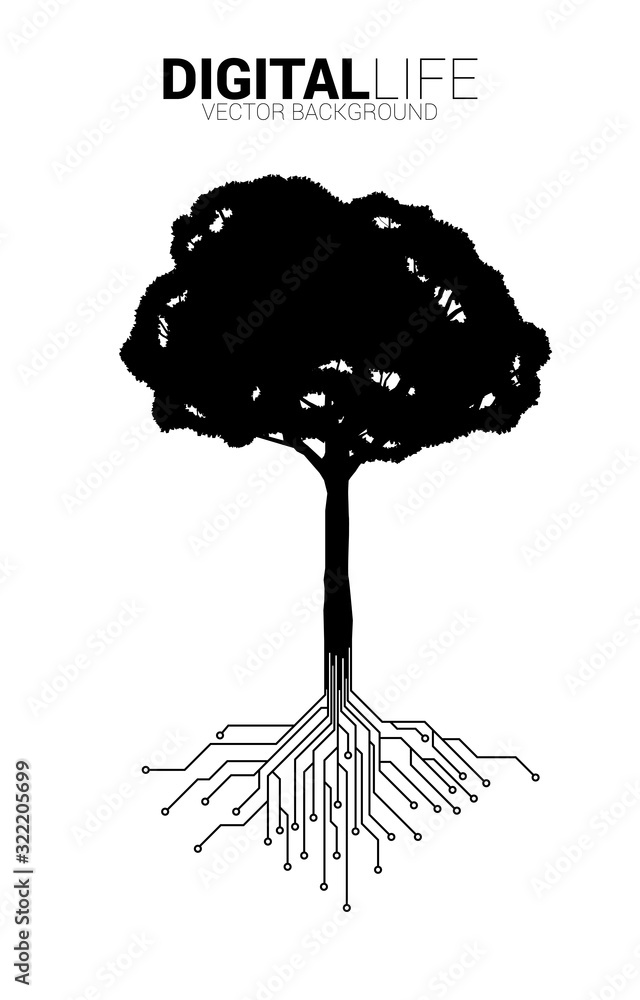 Poster Tree with from digital line connect dot circuit board style. Background concept for digital transformation.