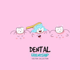 Friendship between teeth and toothbrush funny card. 