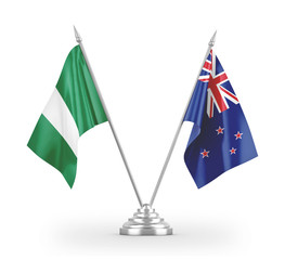 New Zealand and Nigeria table flags isolated on white 3D rendering