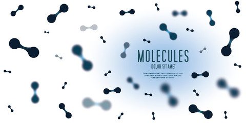 Abstract molecules design. Vector illustration. Atoms. Medical background for banner or flyer. Molecular structure with blue spherical particles.