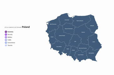 graphic vector map of poland. poland map. eu country map.