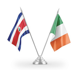 Ireland and Costa Rica table flags isolated on white 3D rendering