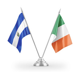 Ireland and El Salvador table flags isolated on white 3D rendering