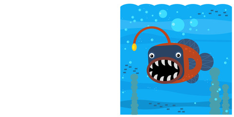 Cartoon underwater scene with swimming coral reef fish with space for text - illustration