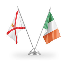 Ireland and Jersey table flags isolated on white 3D rendering