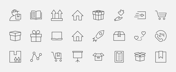 Set of Shipping vector line icon. It contains symbols to box, home and more. Editable Stroke. 32x32 pixels.