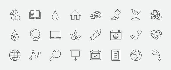 Earth Day Vector Line Icons Set. Editable Stroke. 32x32 Pixels