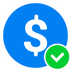 Approved Payment icon. Vector pictograph style is a flat symbol, color, chess transparent background. Designed for software and web interface toolbars and menus.
