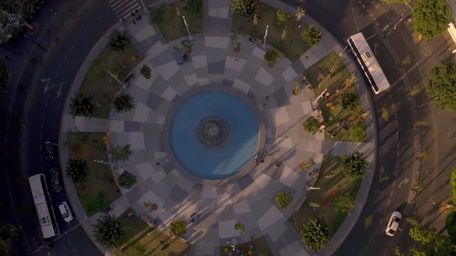 Tel Aviv city center, "Dizengoff" square, Israel, 4k aerial drone view