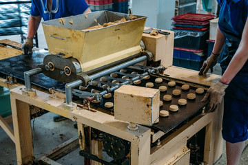 Working cookie forming machine in confectionery factory