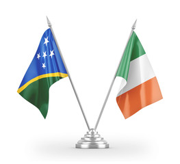 Ireland and Solomon Islands table flags isolated on white 3D rendering