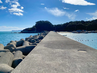 Japanese breakwater block and sea.