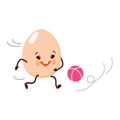 Egg. Cute cartoon character happy, joyful goes in for sports.