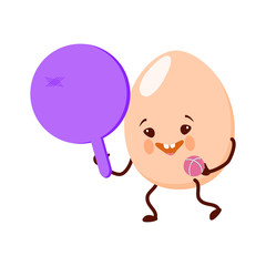 Egg. Cute cartoon character happy, joyful goes in for sports.