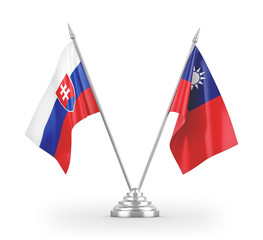 Taiwan and Slovakia table flags isolated on white 3D rendering