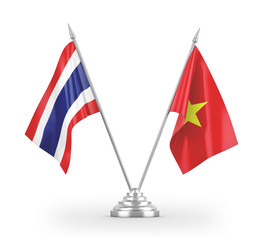 Vietnam and Thailand table flags isolated on white 3D rendering