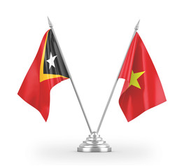 Vietnam and Timor-Leste East Timor table flags isolated on white 3D rendering