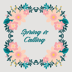 Elegant spring calling greeting card design, with beautiful ornate leaf and flower frame. Vector