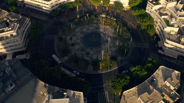 Tel Aviv city center, "Dizengoff" square, Israel, 4k aerial drone view
