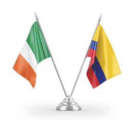 Colombia and Ireland table flags isolated on white 3D rendering