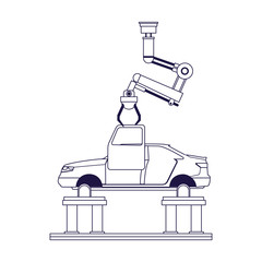 lifted car and industrial arm holding a door, flat design