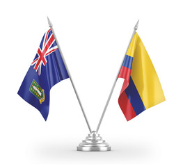 Colombia and Virgin Islands British table flags isolated on white 3D rendering