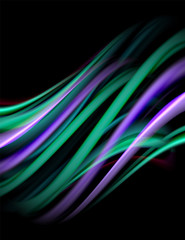 Silk smooth lines on black, liquid fluid color waves. Vector Illustration