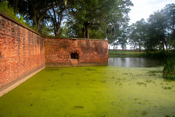 The walls and moat of Ft Jackson, Louisiana in the Mississippi river delta