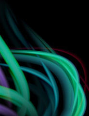 Silk smooth lines on black, liquid fluid color waves. Vector Illustration