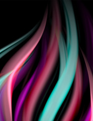 Silk smooth lines on black, liquid fluid color waves. Vector Illustration