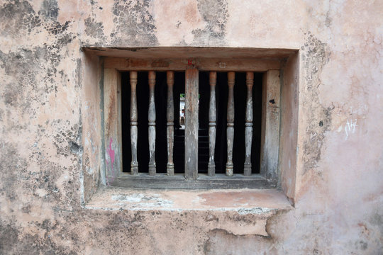 Kenongo building in the Taman Sari area. Taman Sari is the site of former royal garden of the Sultanate of Yogyakarta - Wooden window