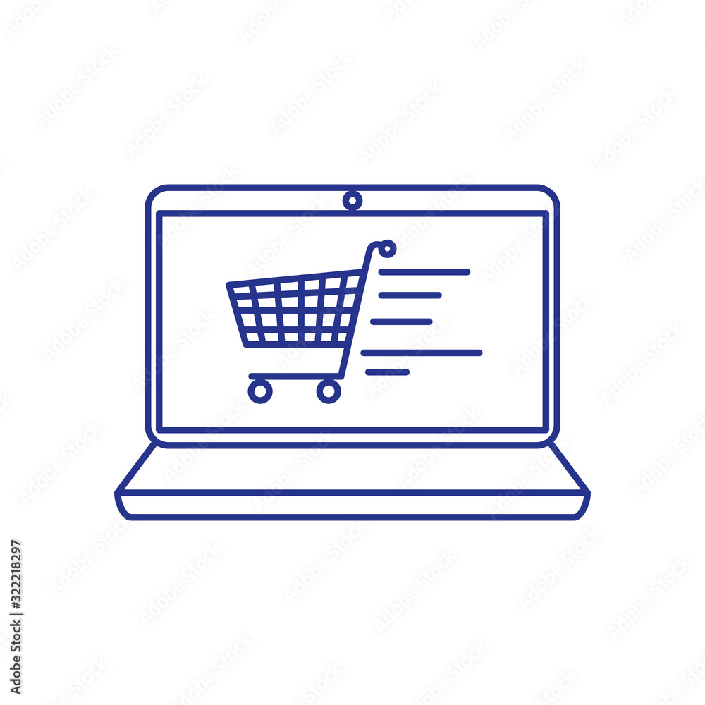 Poster laptop computer with cart shopping in screen